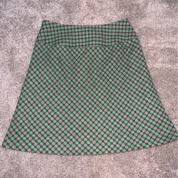 Loft Sz6 green/tan/dark gray wool ALine skirt - Picture 6 of 9